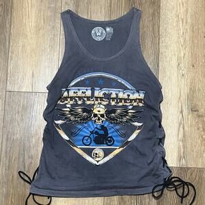 Affliction Live Fast Women’s Black Tank Top M Lace Up Sides Biker Skull Moto EUC
